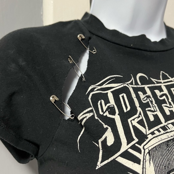 Black Graphic Top with Safety Pins - Picture 5 of 8